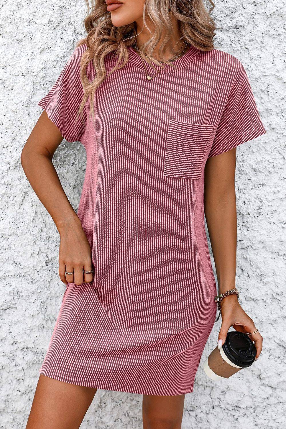 Mandy Ribbed Striped Short Sleeve Mini Tee Dress - Purcell's Clothing Company - 