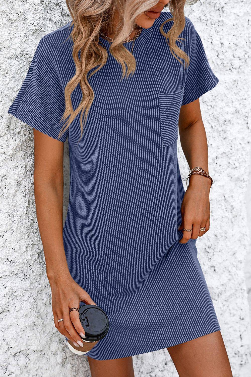 Mandy Ribbed Striped Short Sleeve Mini Tee Dress - Purcell's Clothing Company - 