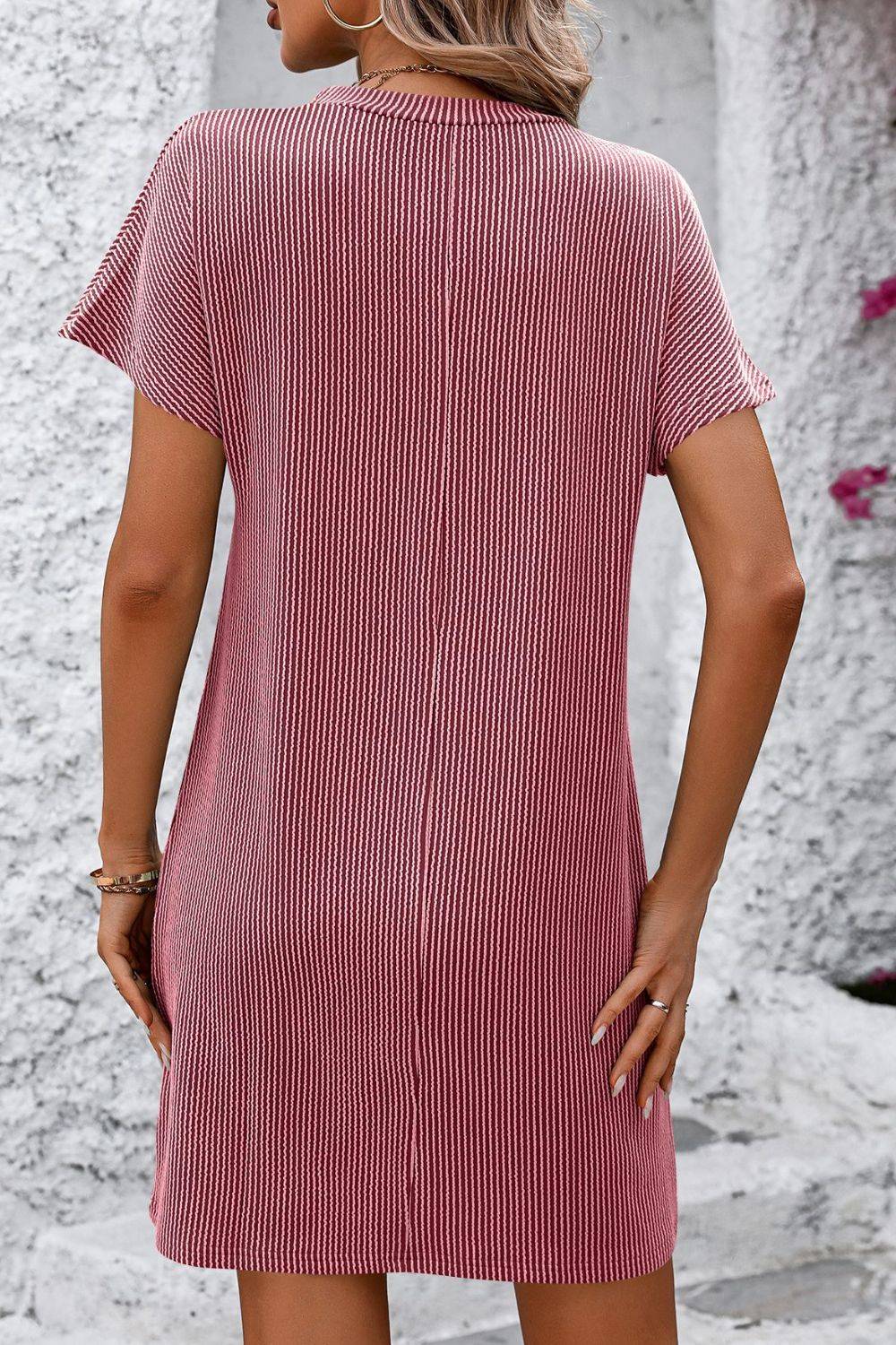 Mandy Ribbed Striped Short Sleeve Mini Tee Dress - Purcell's Clothing Company - 