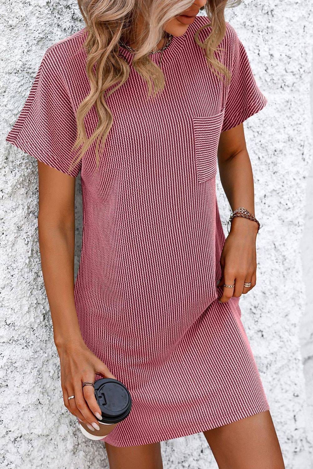 Mandy Ribbed Striped Short Sleeve Mini Tee Dress - Purcell's Clothing Company - 