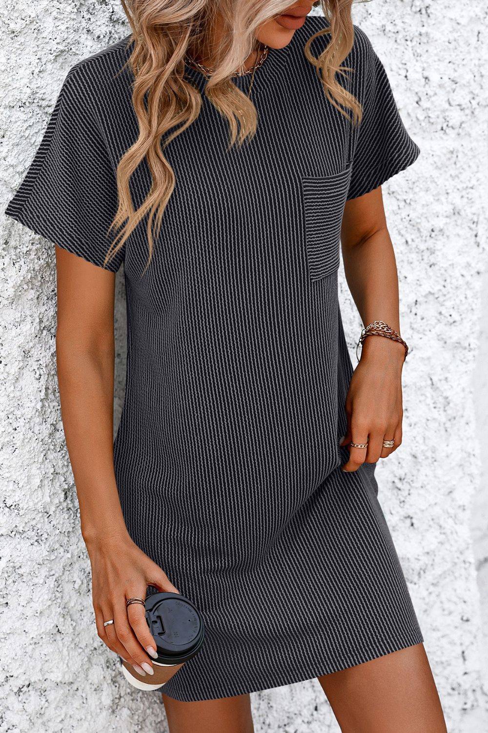 Mandy Ribbed Striped Short Sleeve Mini Tee Dress - Purcell's Clothing Company - 