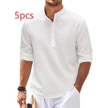 Men's Casual Shirt Long Sleeve Stand Collar Solid Color Shirt Mens Clothing - Purcell's Clothing Company - 0