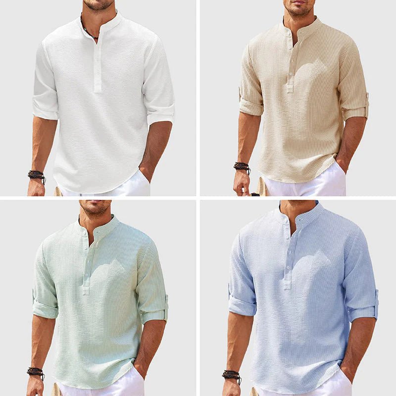 Men's Casual Shirt Long Sleeve Stand Collar Solid Color Shirt Mens Clothing - Purcell's Clothing Company - 0