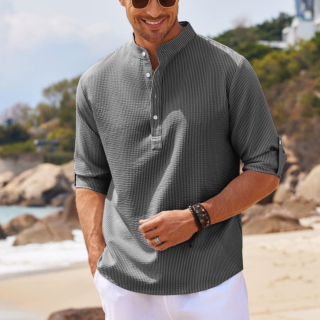 Men's Casual Shirt Long Sleeve Stand Collar Solid Color Shirt Mens Clothing - Purcell's Clothing Company - 0