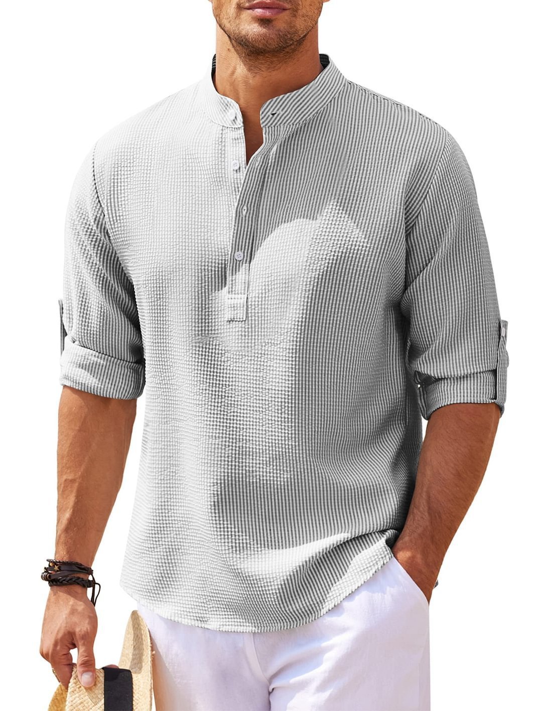 Men's Casual Shirt Long Sleeve Stand Collar Solid Color Shirt Mens Clothing - Purcell's Clothing Company - 0