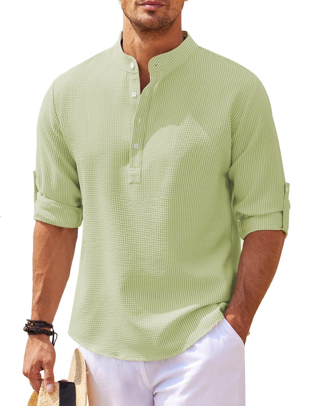 Men's Casual Shirt Long Sleeve Stand Collar Solid Color Shirt Mens Clothing - Purcell's Clothing Company - 0