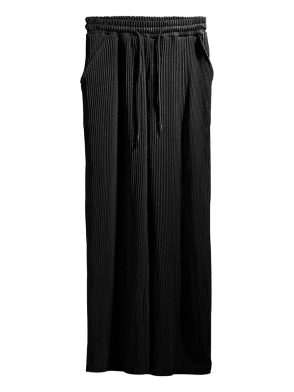 Men's casual trousers, loose straight trousers, drapey striped high - waisted wide - leg trousers - Purcell's Clothing Company - 