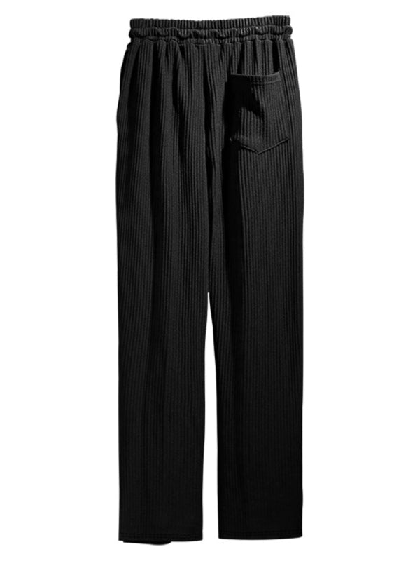 Men's casual trousers, loose straight trousers, drapey striped high - waisted wide - leg trousers - Purcell's Clothing Company - 