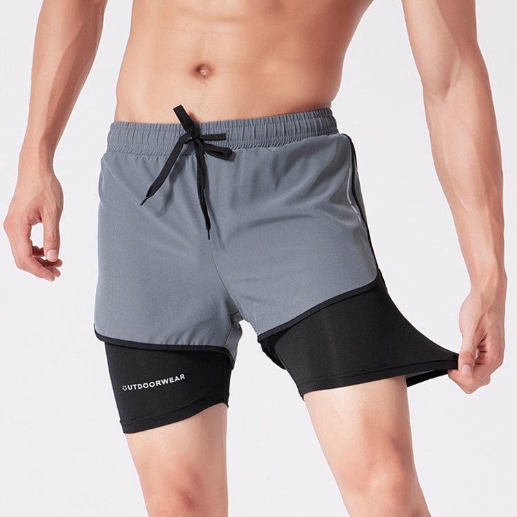 Men's Drawstring Sports Shorts Double Layer Quick Dry High Elasticity Activewear Pants - Purcell's Clothing Company - 0