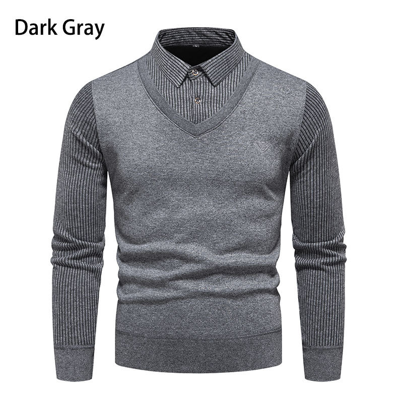 Men's Undershirt Slim Fit Fleece - lined Fake Two Pieces Sweaters - Purcell's Clothing Company - 0