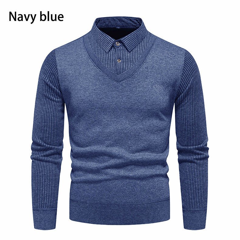 Men's Undershirt Slim Fit Fleece - lined Fake Two Pieces Sweaters - Purcell's Clothing Company - 0