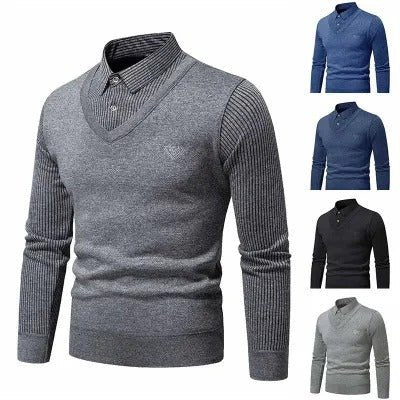 Men's Undershirt Slim Fit Fleece - lined Fake Two Pieces Sweaters - Purcell's Clothing Company - 0