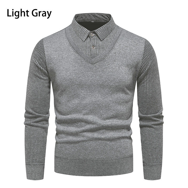 Men's Undershirt Slim Fit Fleece - lined Fake Two Pieces Sweaters - Purcell's Clothing Company - 0