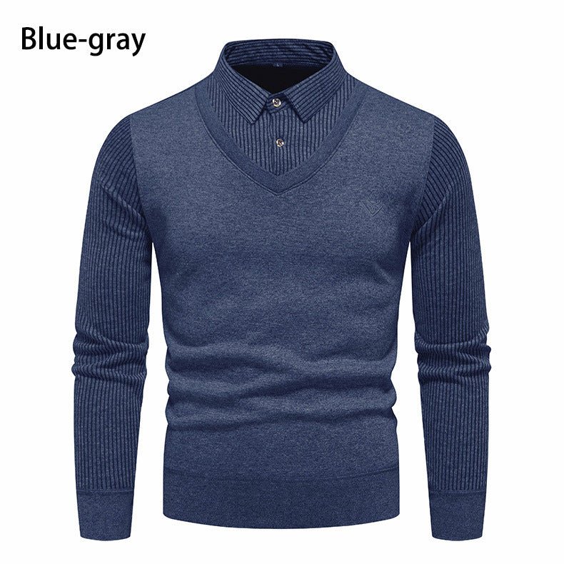 Men's Undershirt Slim Fit Fleece - lined Fake Two Pieces Sweaters - Purcell's Clothing Company - 0