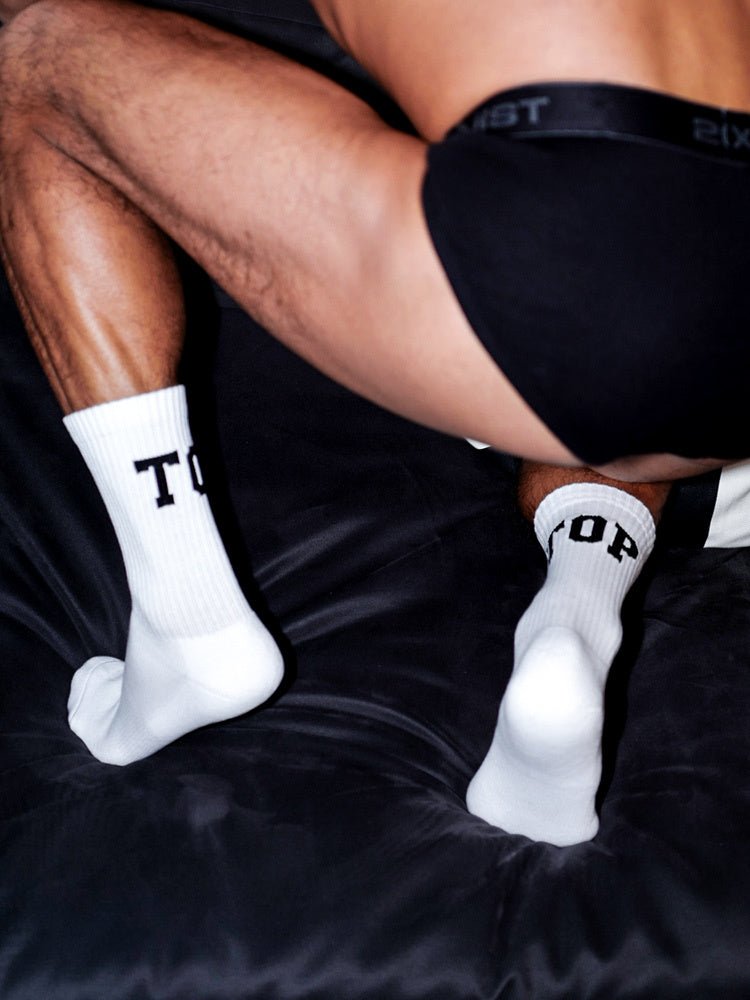 Men's white and black TOP plain sports socks - Purcell's Clothing Company - 0