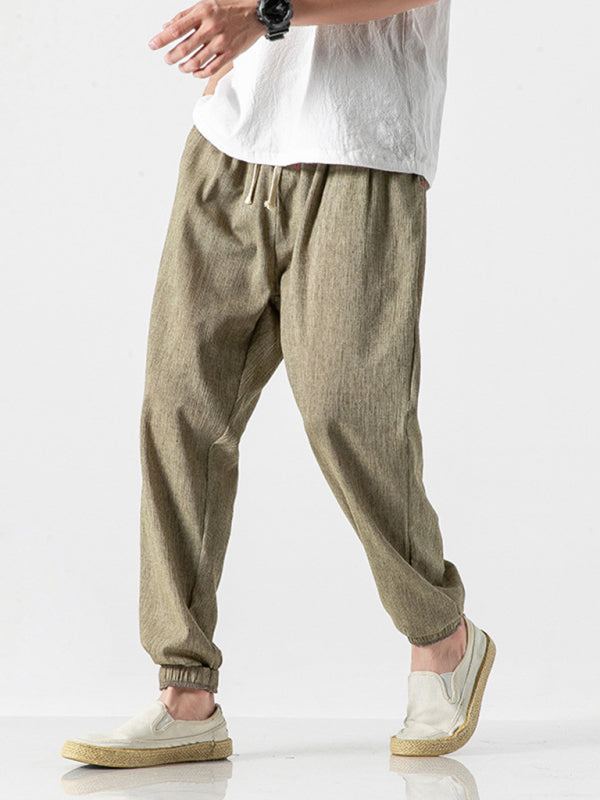 Men's woven cotton and linen casual harem trousers - Purcell's Clothing Company - 