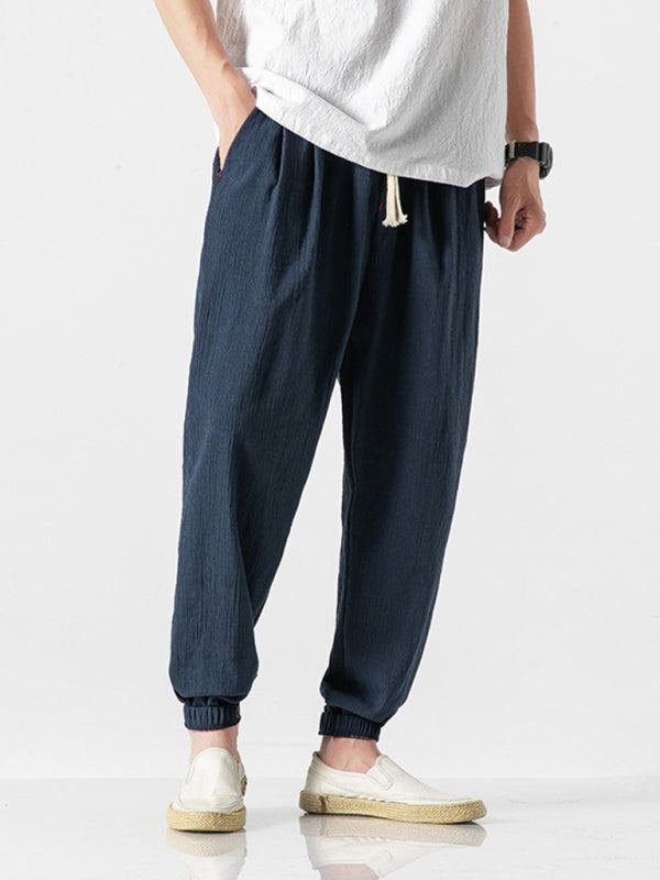 Men's woven cotton and linen casual harem trousers - Purcell's Clothing Company - 