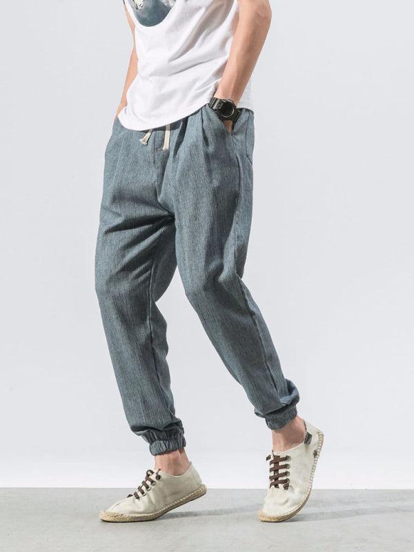 Men's woven cotton and linen casual harem trousers - Purcell's Clothing Company - 