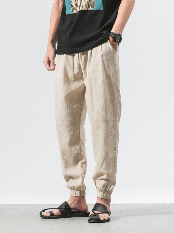 Men's woven cotton and linen casual harem trousers - Purcell's Clothing Company - 