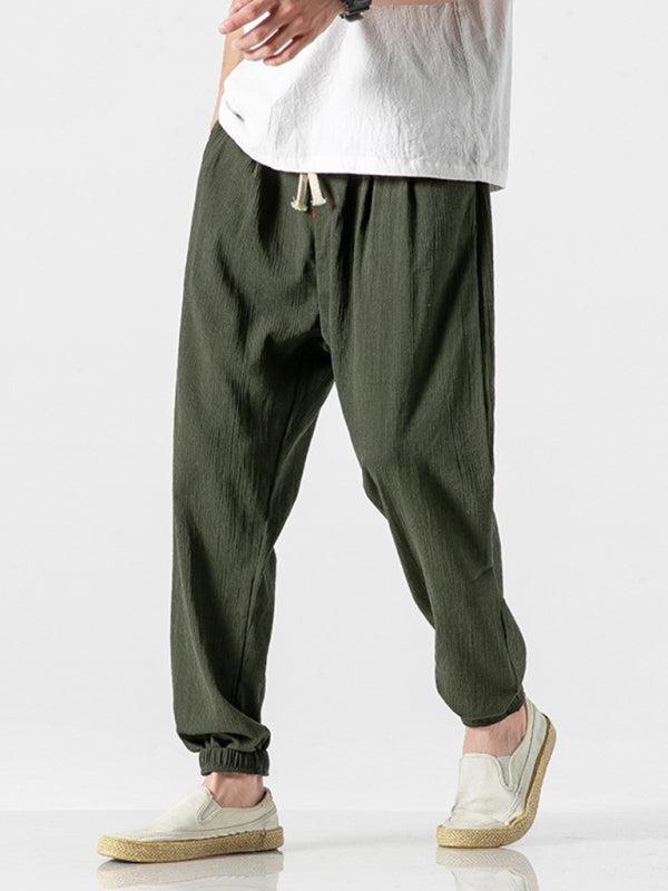 Men's woven cotton and linen casual harem trousers - Purcell's Clothing Company - 