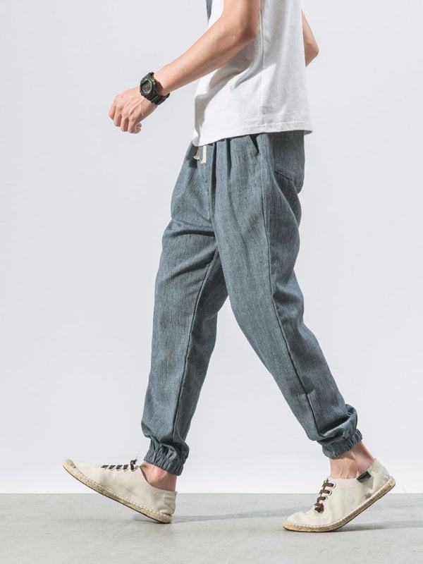 Men's woven cotton and linen casual harem trousers - Purcell's Clothing Company - 