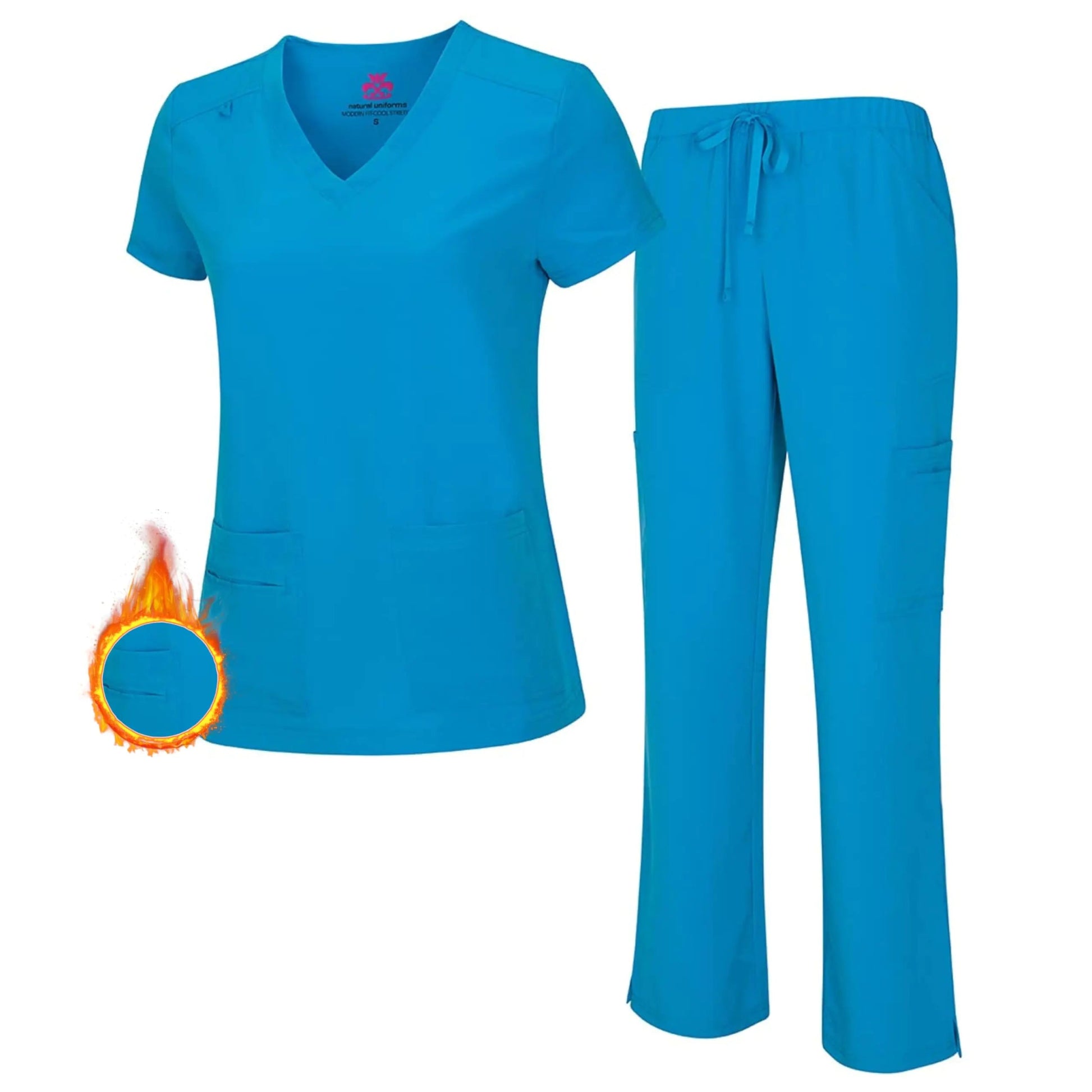 M&M SCRUBS Women's Breathable Cool Stretch Fabric Scrub Top and cargo Pant Set W.b X - Small - Petite - Purcell's Clothing Company - 