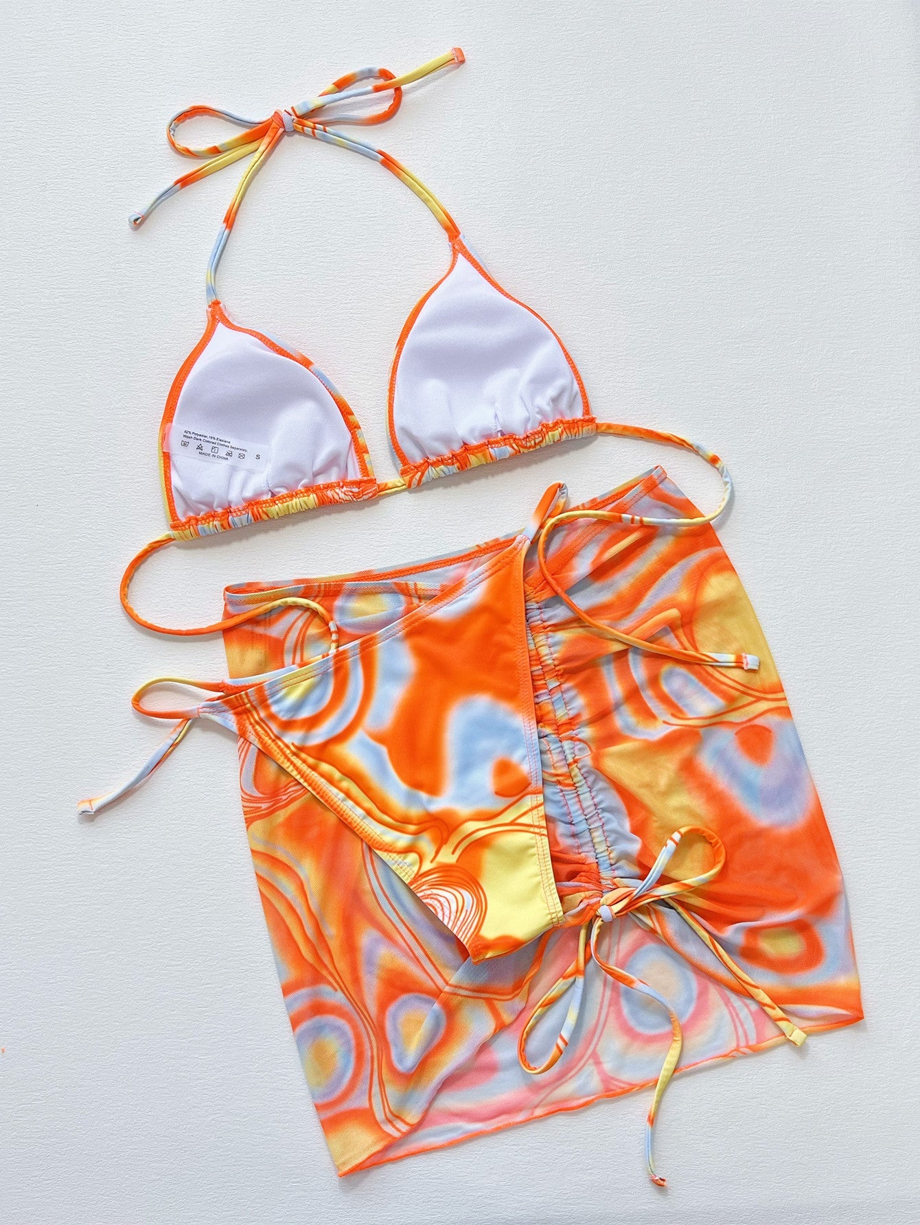 Multicolored Drawstring Ruched Three - Piece Swim Set - Purcell's Clothing Company - 