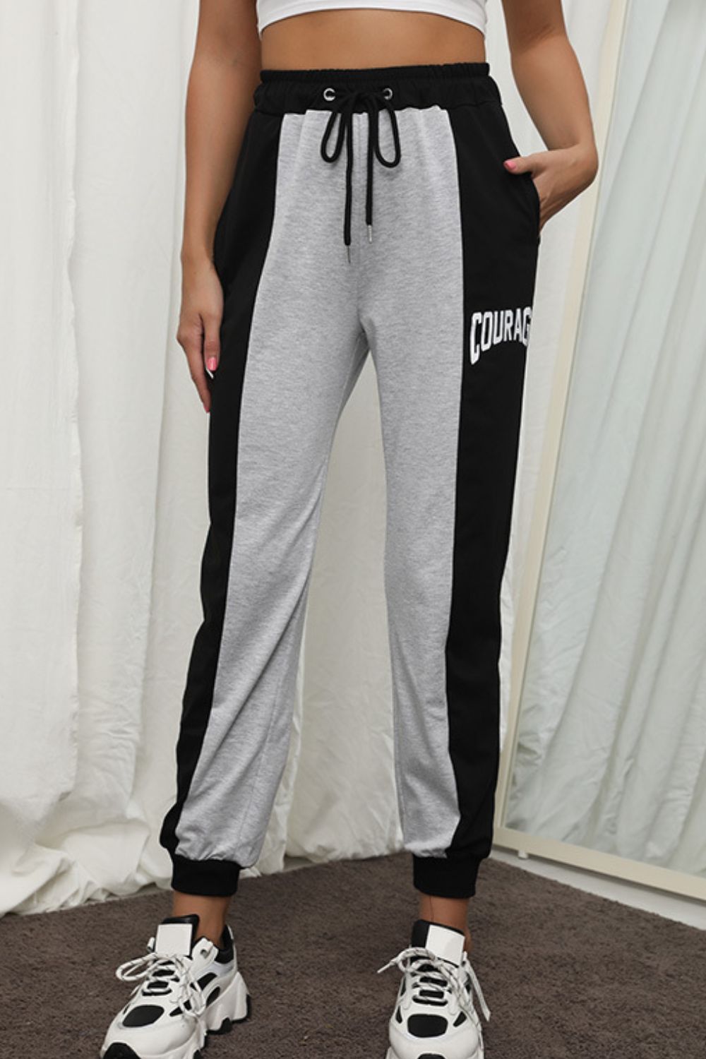 Perfee COURAGE Graphic Color Block Drawstring Joggers - Purcell's Clothing Company - 