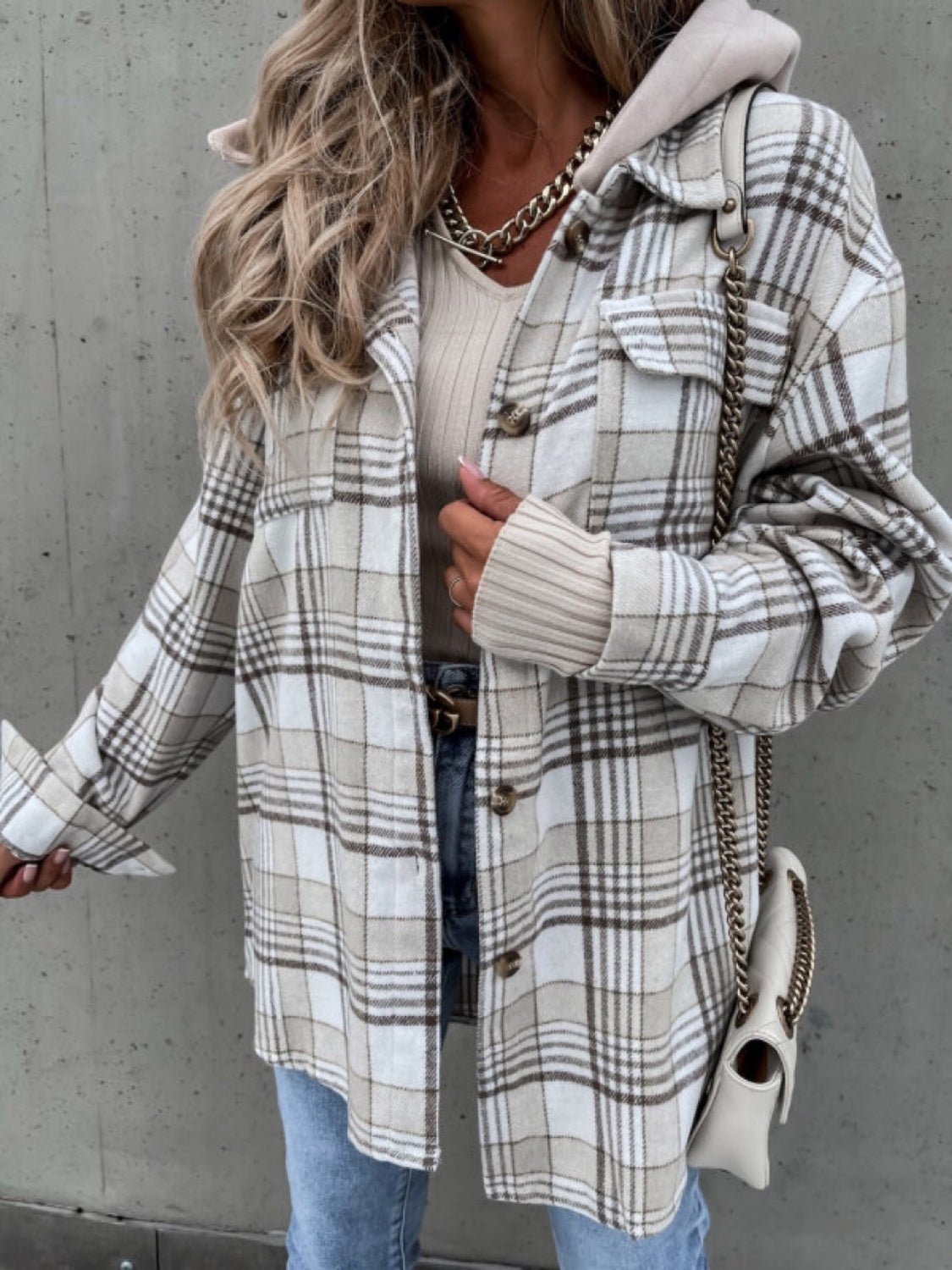 Plaid Dropped Shoulder Hooded Jacket - Purcell's Clothing Company - 