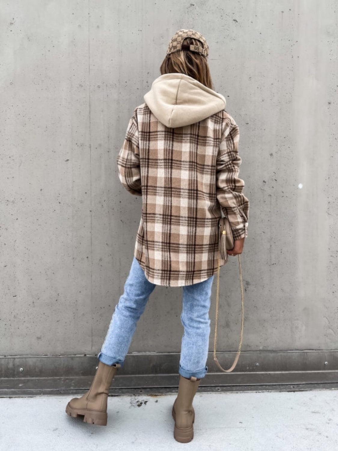 Plaid Dropped Shoulder Hooded Jacket - Purcell's Clothing Company - 