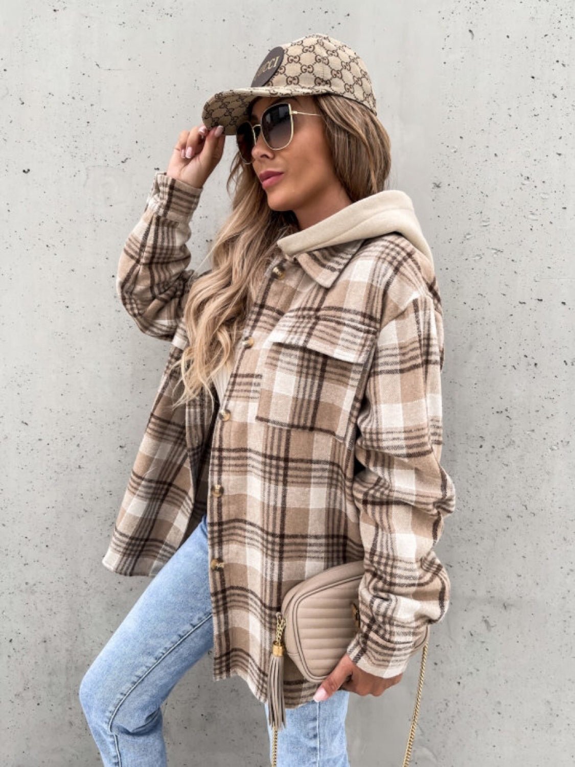 Plaid Dropped Shoulder Hooded Jacket - Purcell's Clothing Company - 