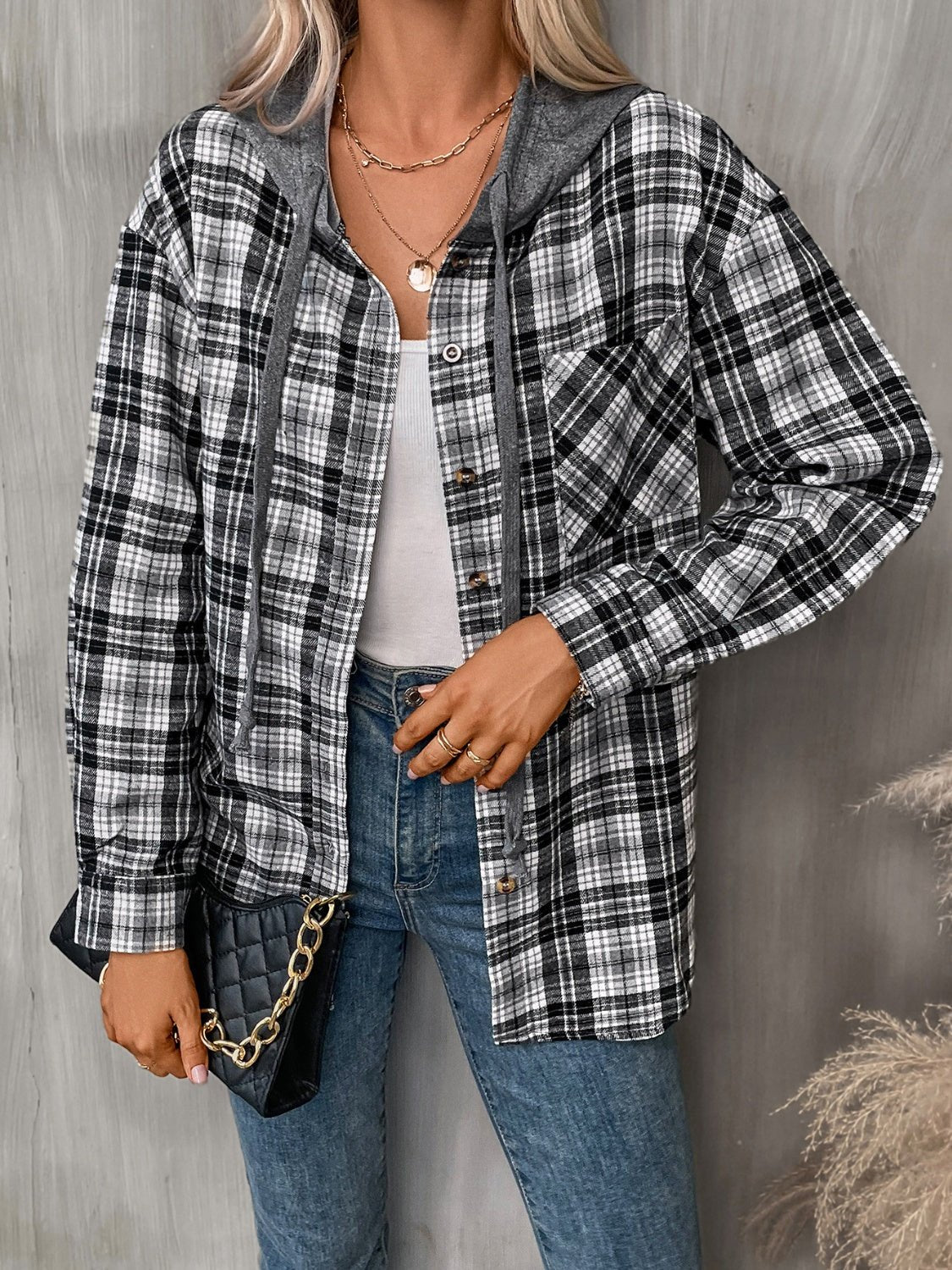 Plaid Long Sleeve Hooded Jacket - Purcell's Clothing Company - 