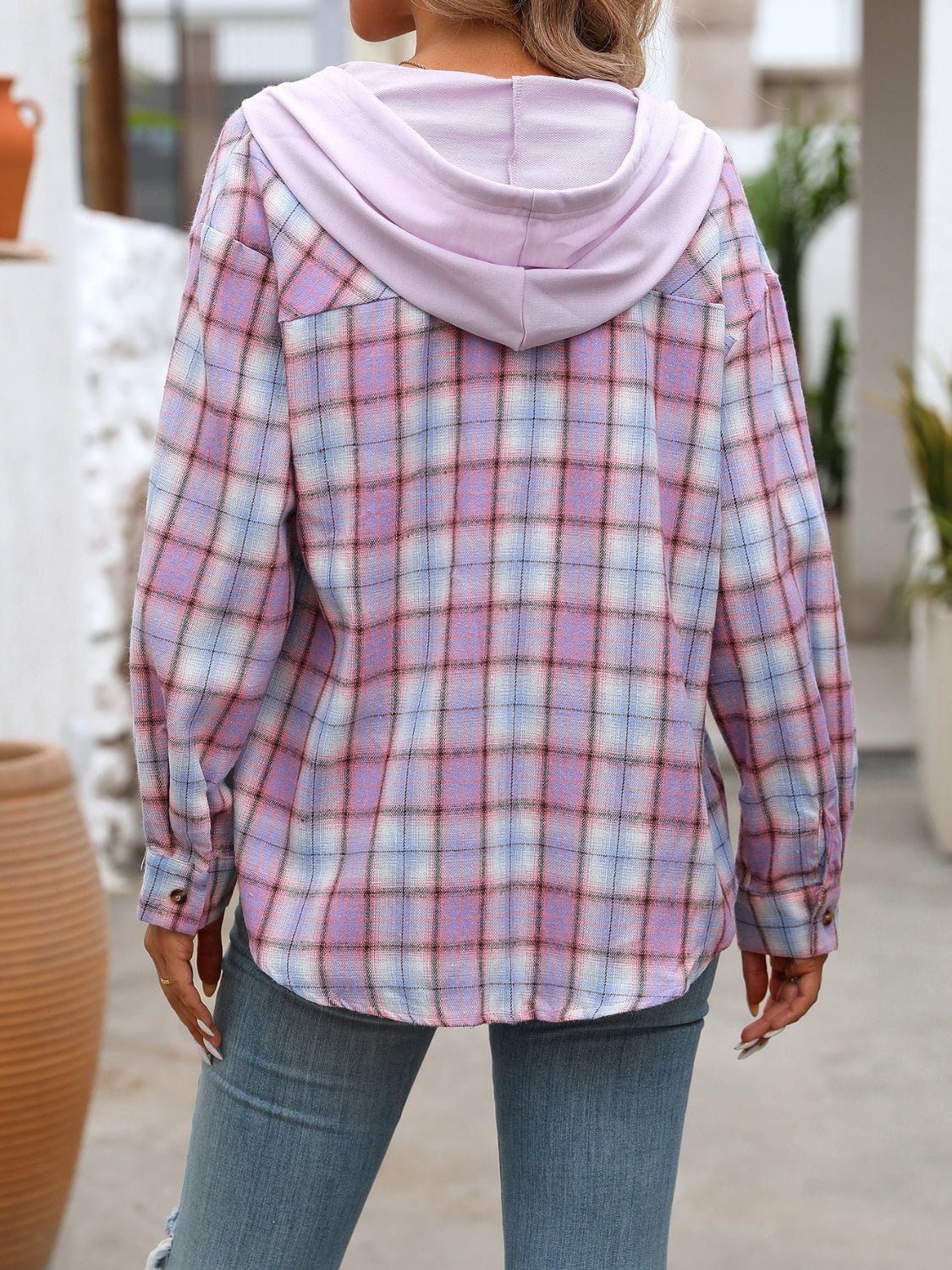 Plaid Long Sleeve Hooded Jacket - Purcell's Clothing Company - 