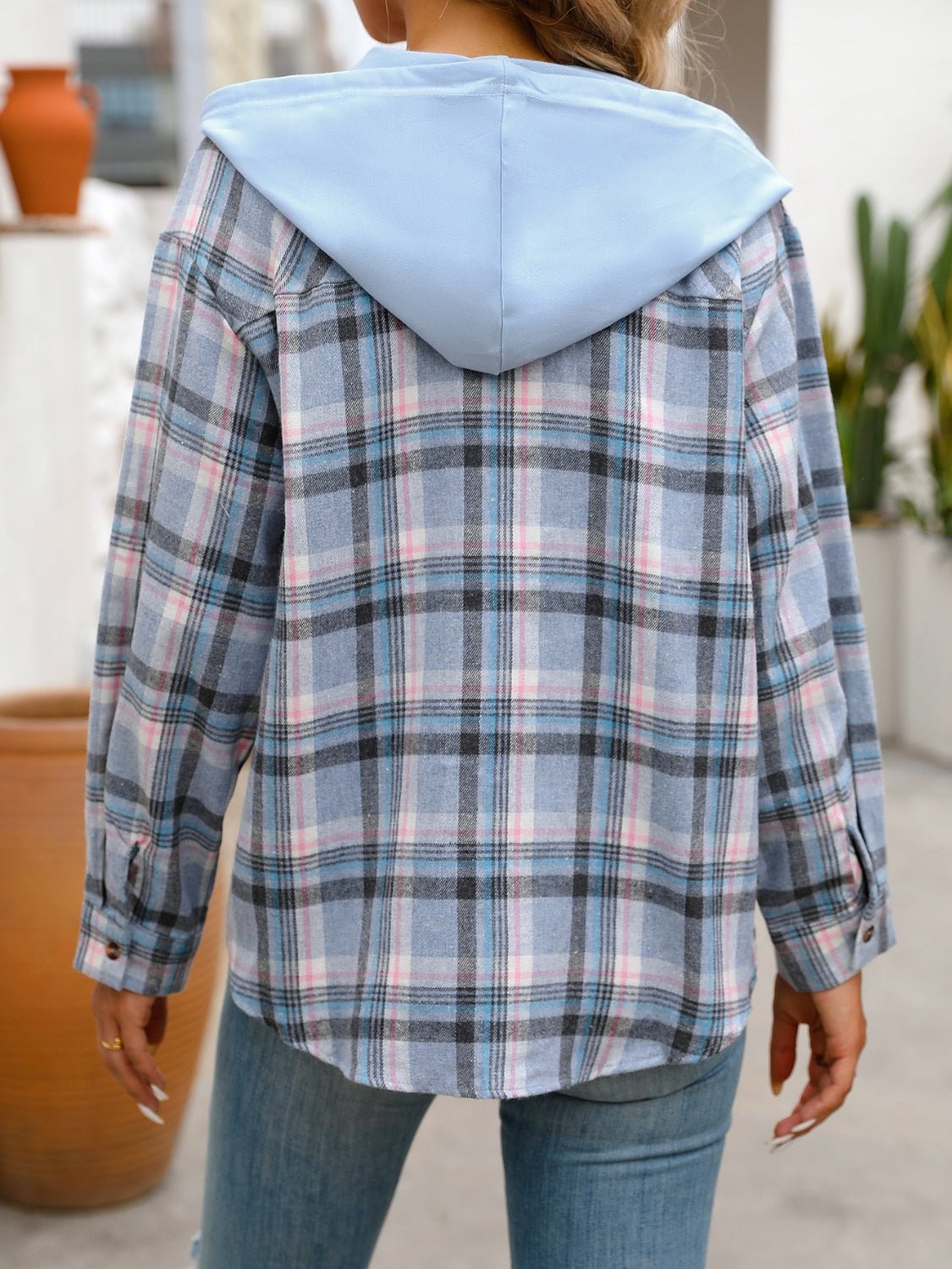 Plaid Long Sleeve Hooded Jacket - Purcell's Clothing Company - 