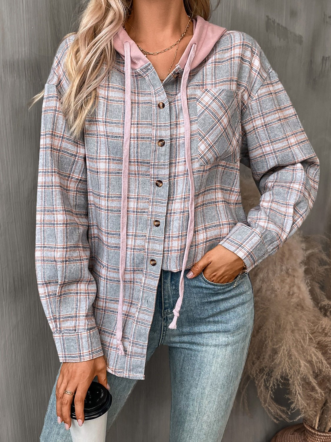 Plaid Long Sleeve Hooded Jacket - Purcell's Clothing Company - 