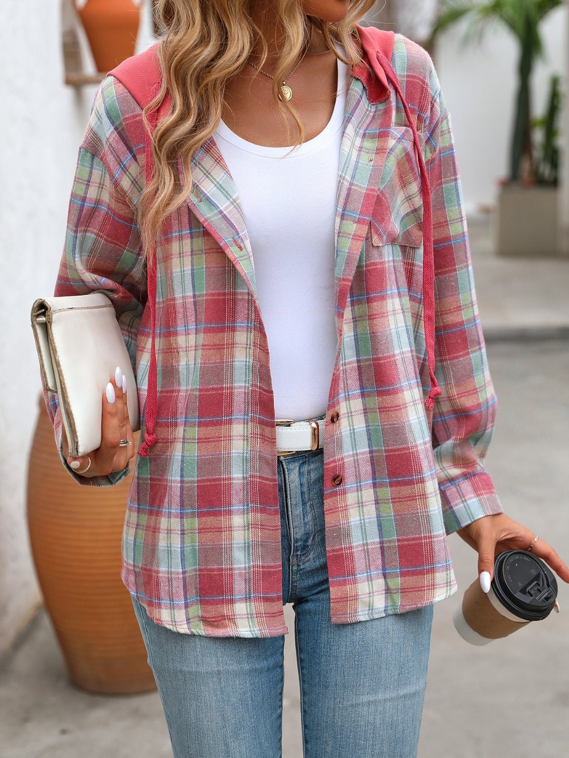 Plaid Long Sleeve Hooded Jacket - Purcell's Clothing Company - 