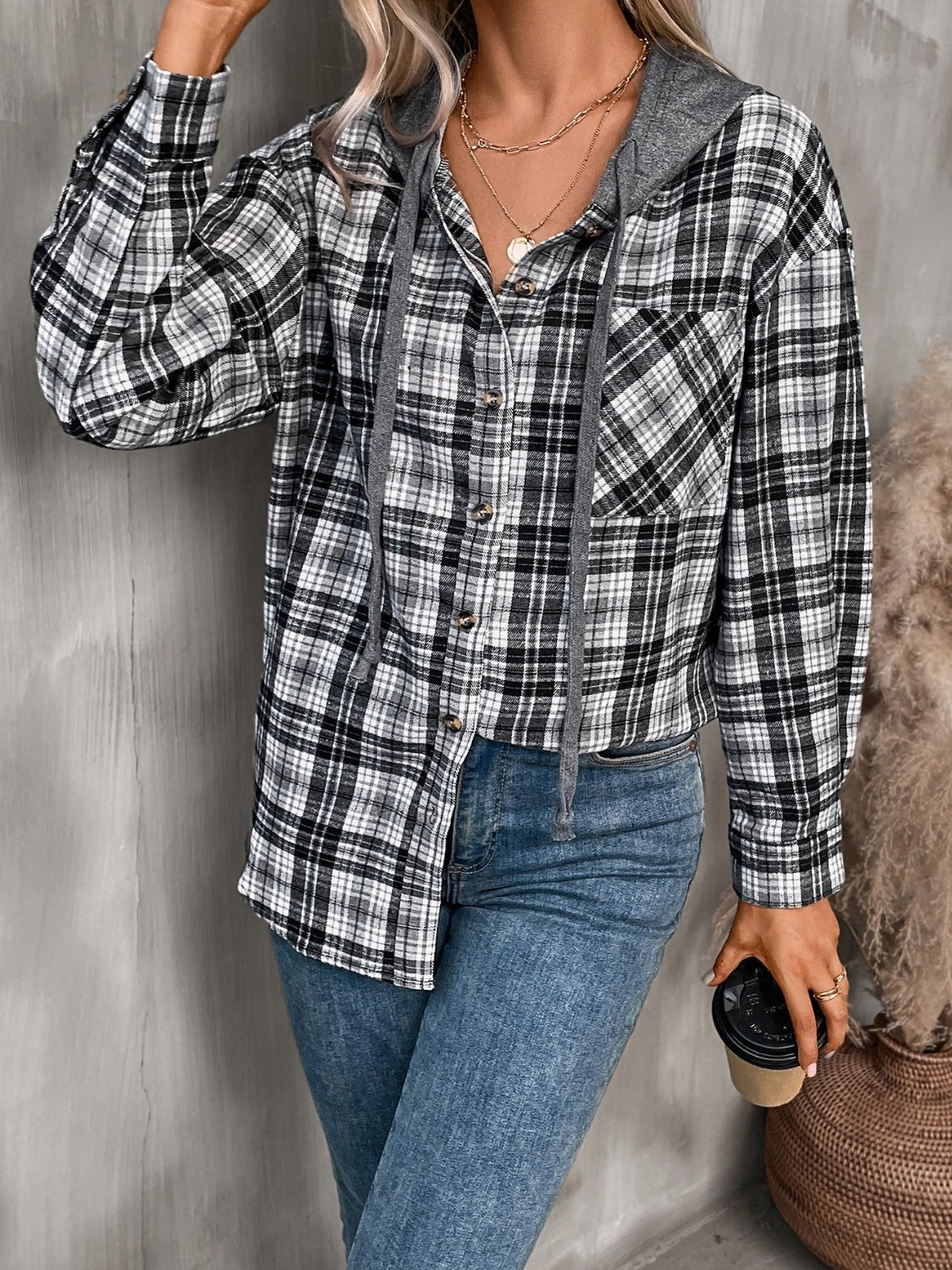 Plaid Long Sleeve Hooded Jacket - Purcell's Clothing Company - 