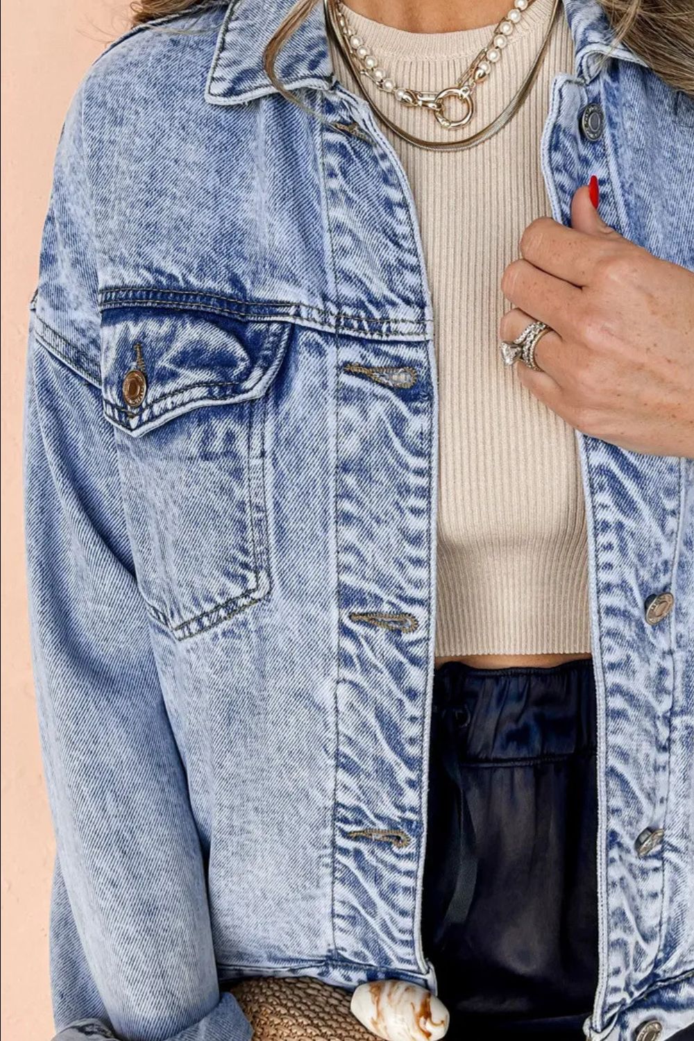 Pocketed Button Up Dropped Shoulder Denim Jacket - Purcell's Clothing Company - 