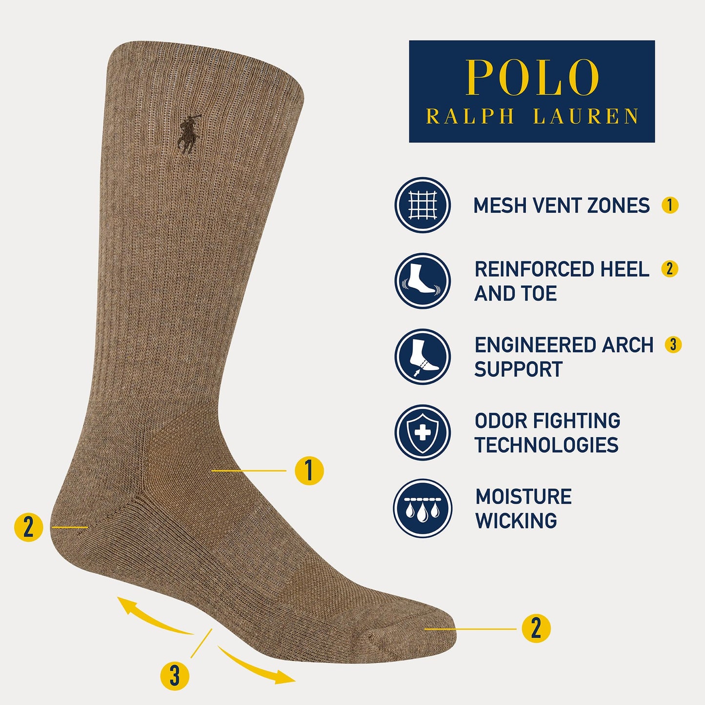 Polo Ralph Lauren Performance Cotton Crew Socks (6 - Pack) - Purcell's Clothing Company - 