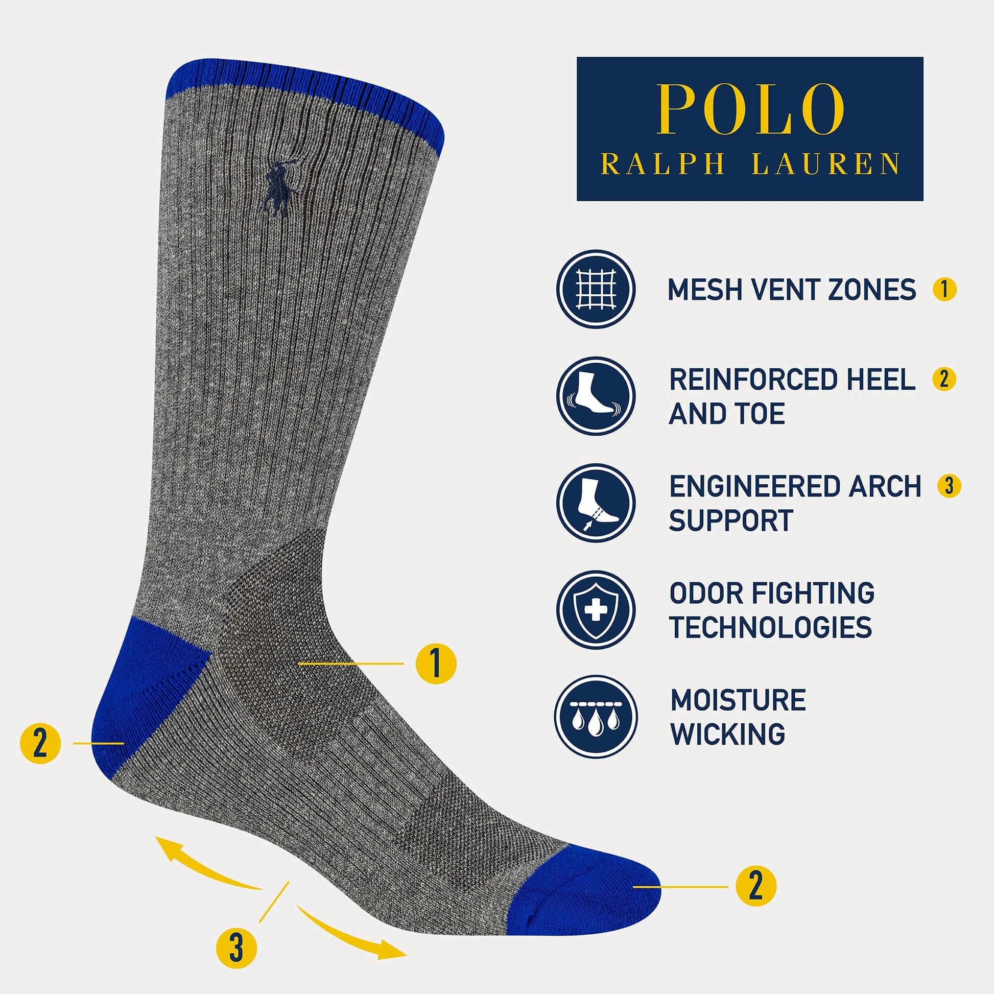 Polo Ralph Lauren Performance Cotton Crew Socks (6 - Pack) - Purcell's Clothing Company - 