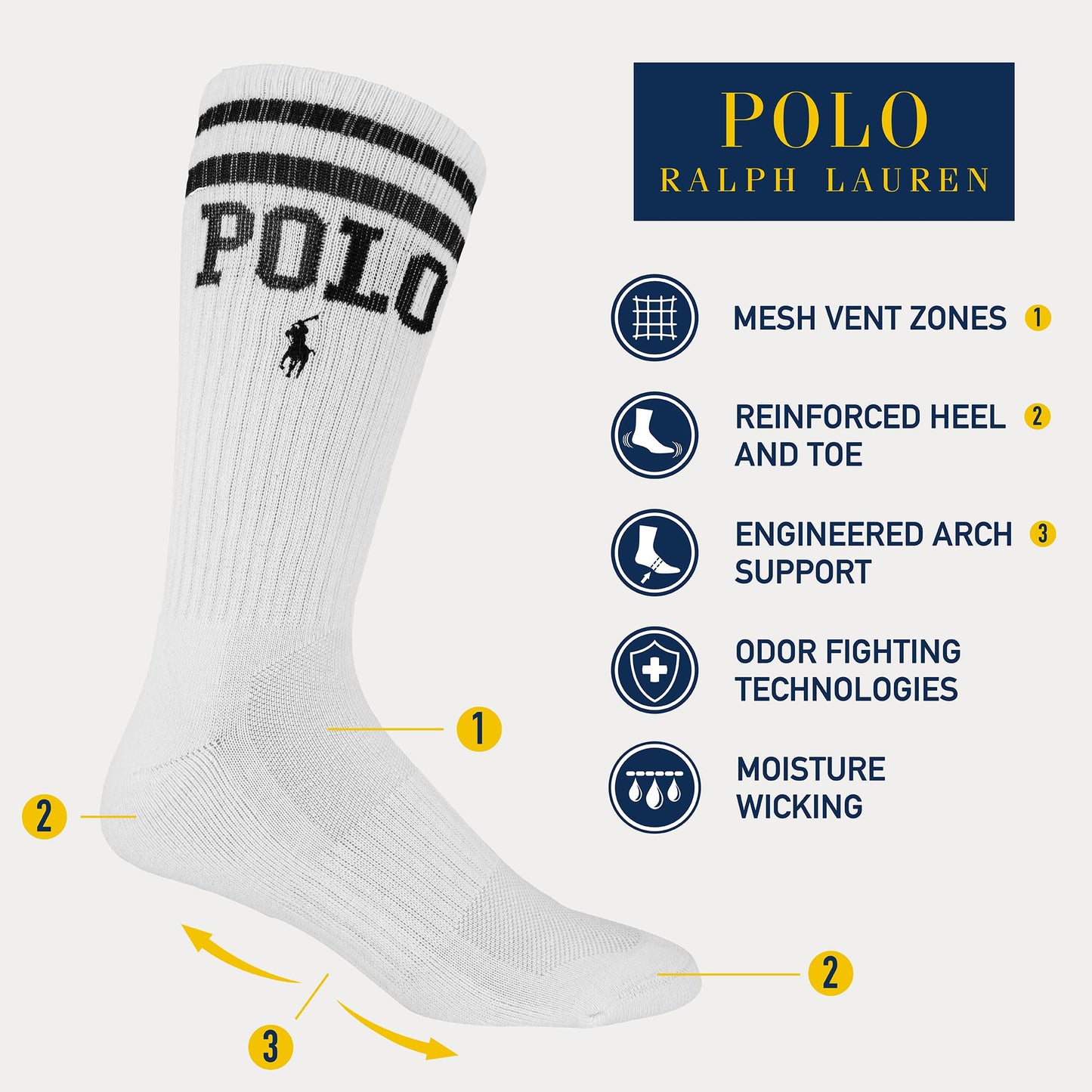 Polo Ralph Lauren Performance Cotton Crew Socks (6 - Pack) - Purcell's Clothing Company - 