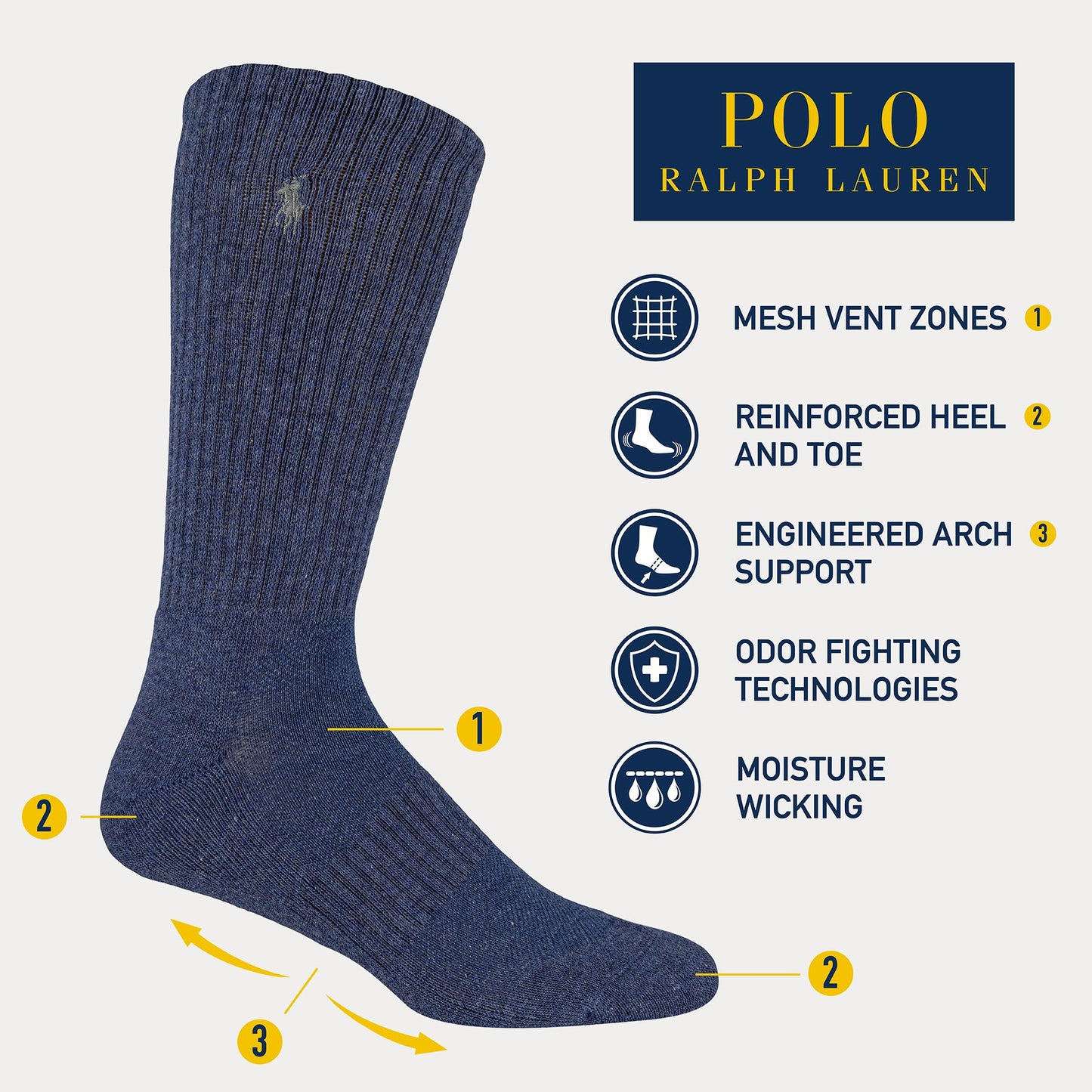 Polo Ralph Lauren Performance Cotton Crew Socks (6 - Pack) - Purcell's Clothing Company - 