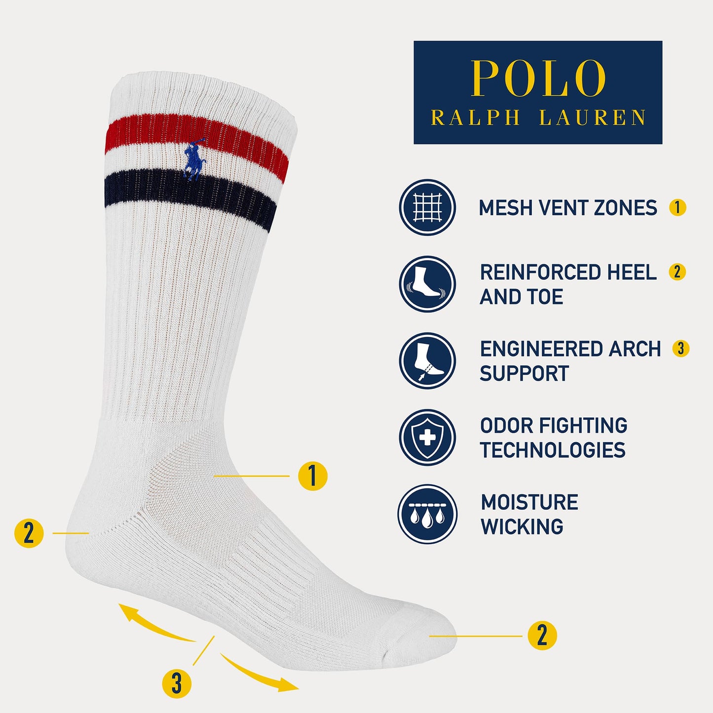 Polo Ralph Lauren Performance Cotton Crew Socks (6 - Pack) - Purcell's Clothing Company - 