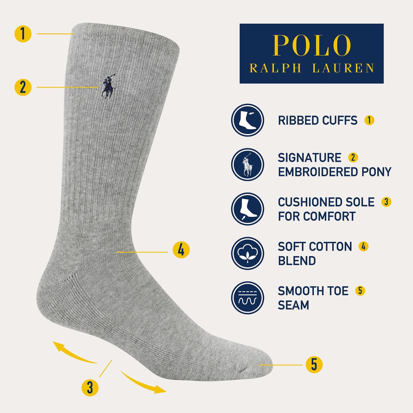 Polo Ralph Lauren Performance Cotton Crew Socks (6 - Pack) - Purcell's Clothing Company - 