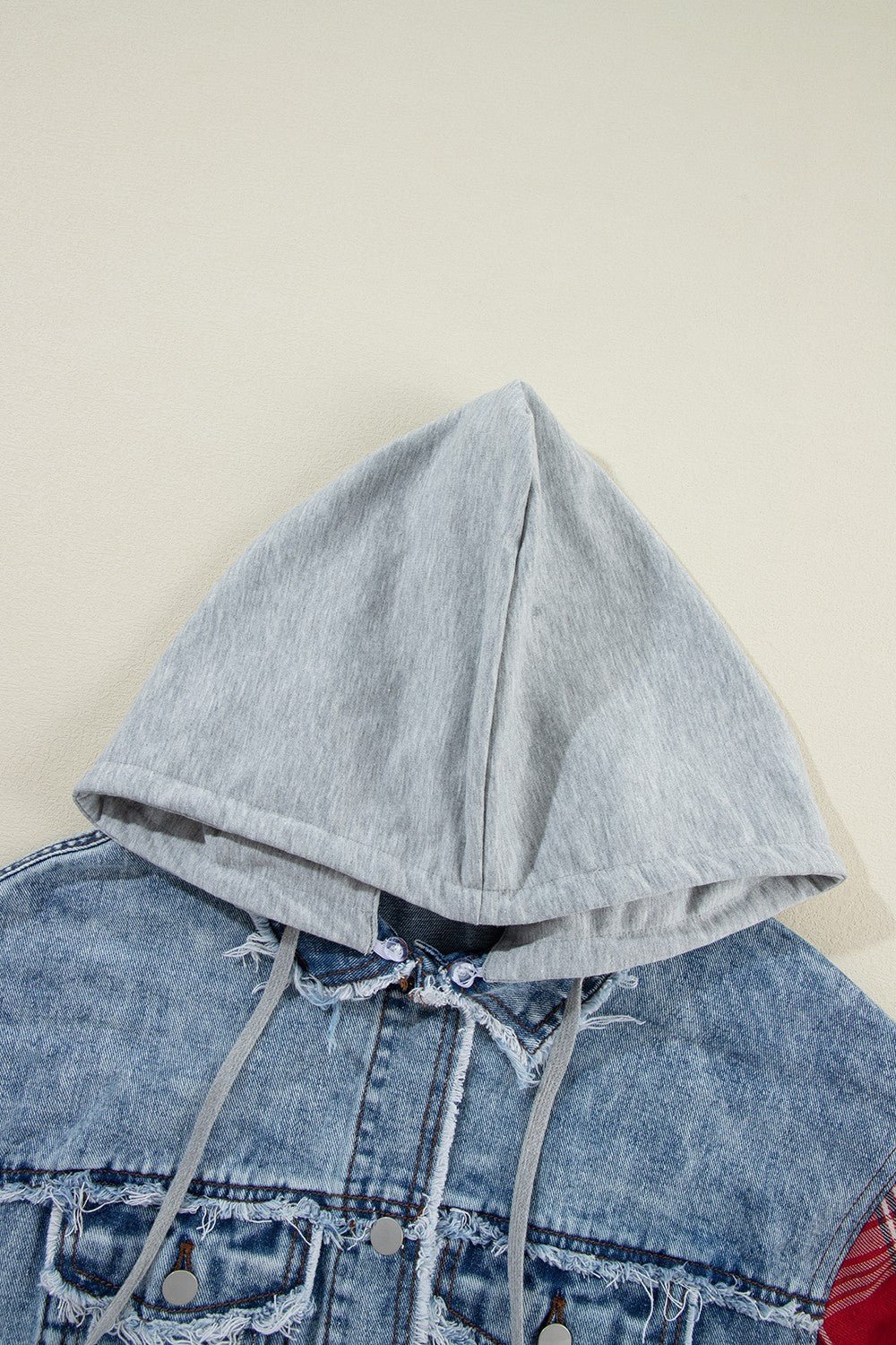 Raw Hem Drawstring Plaid Denim Jacket - Purcell's Clothing Company - 