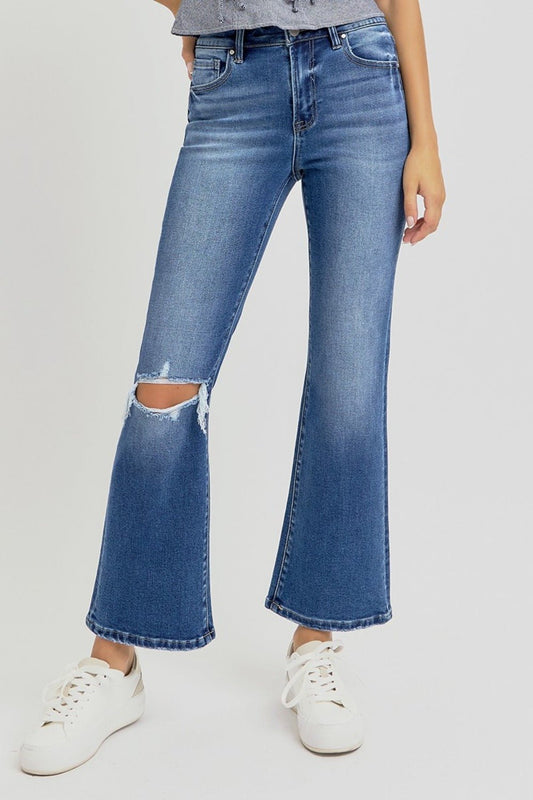 RISEN Full Size Distressed High Rise Crop Flare Jeans - Purcell's Clothing Company - 