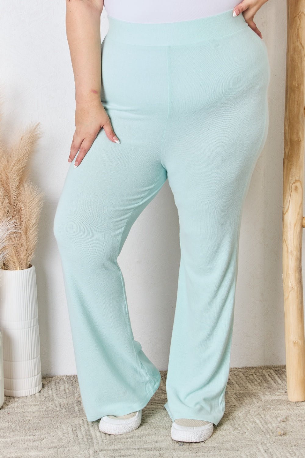 RISEN Full Size High Waist Ultra Soft Knit Flare Pants - Purcell's Clothing Company - 