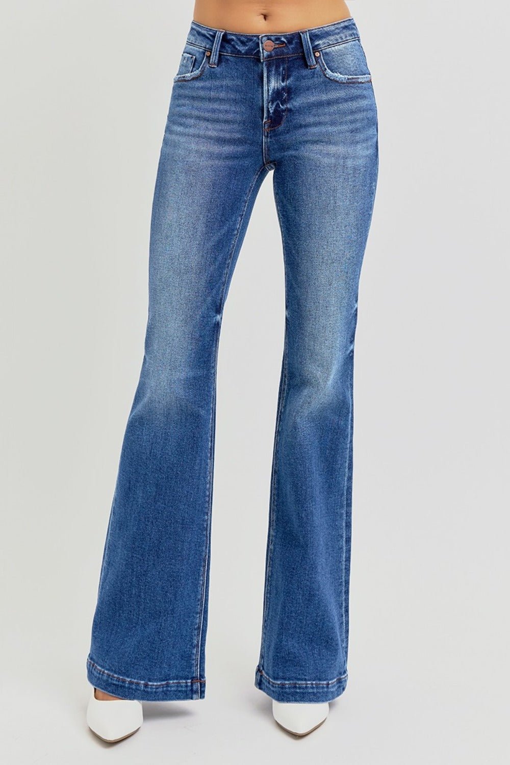 RISEN Full Size Low Rise Flare Jeans with Pockets - Purcell's Clothing Company - 