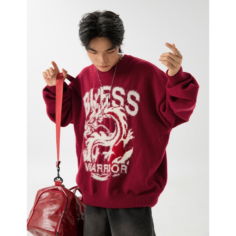 Round Neck Brocade Sweater Men And Women Same Style Winter Couple Dragon Year Theme - Purcell's Clothing Company - 0