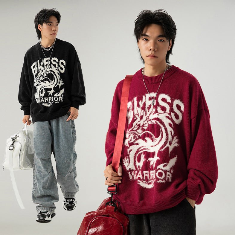 Round Neck Brocade Sweater Men And Women Same Style Winter Couple Dragon Year Theme - Purcell's Clothing Company - 0